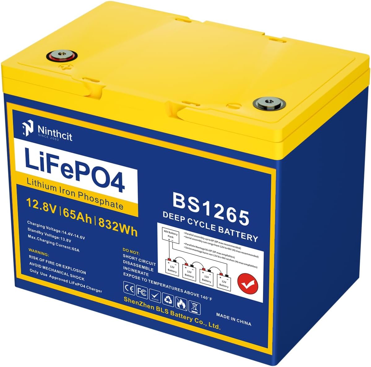 Ninthcit LiFePO4 Akku 12.8V 65Ah 832Wh Lithium Batterie mit über 8000 –