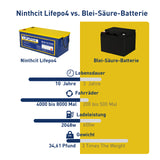 Ninthcit LiFePO4 Akku 12.8V 160AH 2048Wh, Lithium Batterie mit über 8000 Mal Tiefzyklen und BMS Schutz für Solaranlage, Geeignet für Solaranlagen, Wohnmobile, Boote, Häuser, Solarpanel-Kits