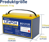 Ninthcit LiFePO4 Akku 12.8V 120Ah 1536Wh Lithium Batterie mit über 8000 Mal Tiefzyklen und BMS Schutz für Solaranlage, Geeignet für Solaranlagen, Wohnmobile, Boote, Häuser(1Stück) (12,8V 120AH)