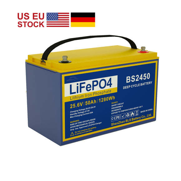 24V 50Ah LiFePO4 Deep-Cycle-Battery mit 8S 25,6V 50A BMS Ersetzen Sie die meisten Backup-Power/Solar/RV/BOOT