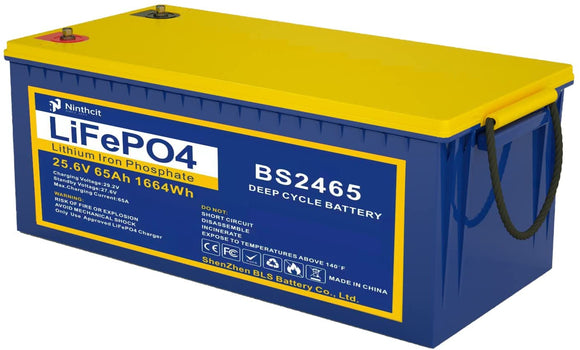 24V 65Ah LiFePO4 Battery Pack 25.6V 1664Wh Deep Cycle Battery with 8S 60A BMS Replace Most Backup Power/Solar/RV/BOOT